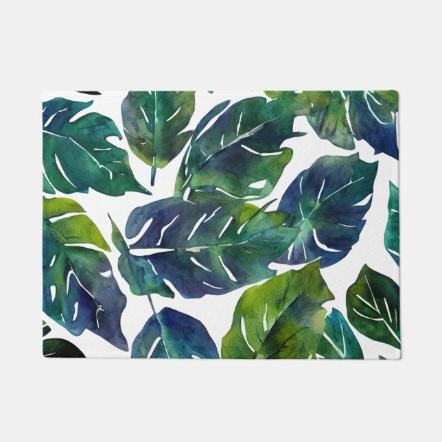 Green and Blue Foliage Philodendron Botanical   Doormat (Front)