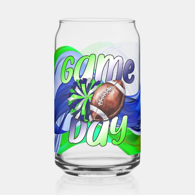 Green and Blue football team colors Can Glass (Left)