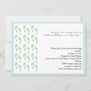 Green and Blue Footprints Baby Shower Invitation
