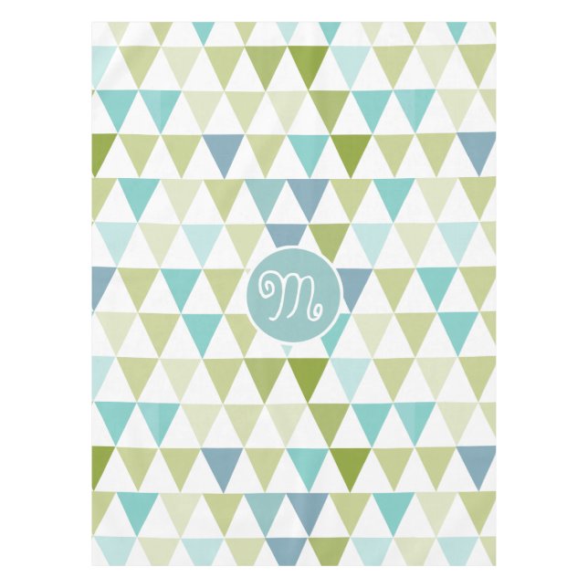 Green and Blue Geometric Triangle Pattern Tablecloth (Front)