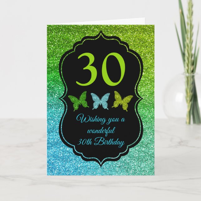 Green and Blue Gradient Glitter Birthday Card (Front)