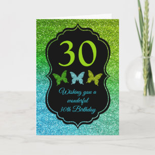 Green and Blue Gradient Glitter Birthday Card