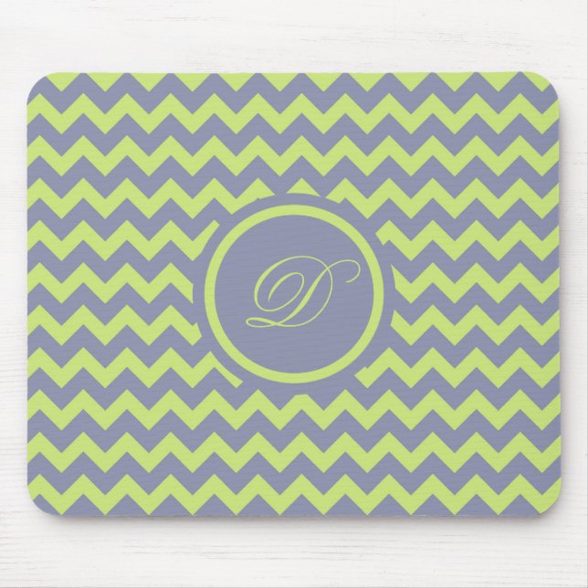 Green And Blue-Grey Retro Chevron Pattern Mouse Pad (Front)