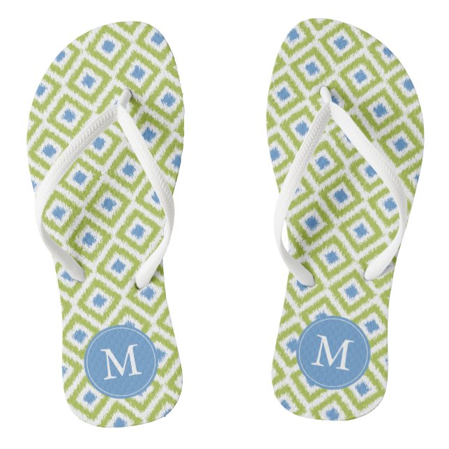 Green and Blue Ikat Pattern Monogram Jandals (Footbed)