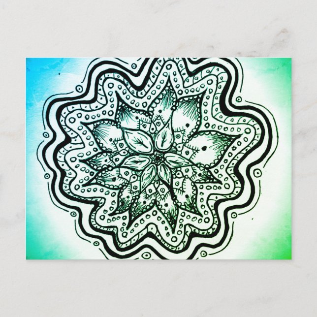 Green and Blue Indonesian Mandala Postcard (Front)