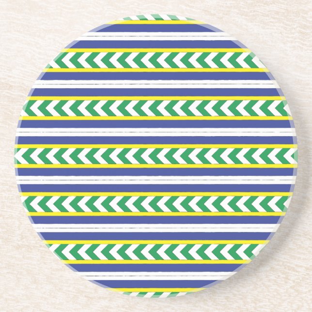 Green and blue Latvian Latgale Ethnic Folk art Coaster (Front)