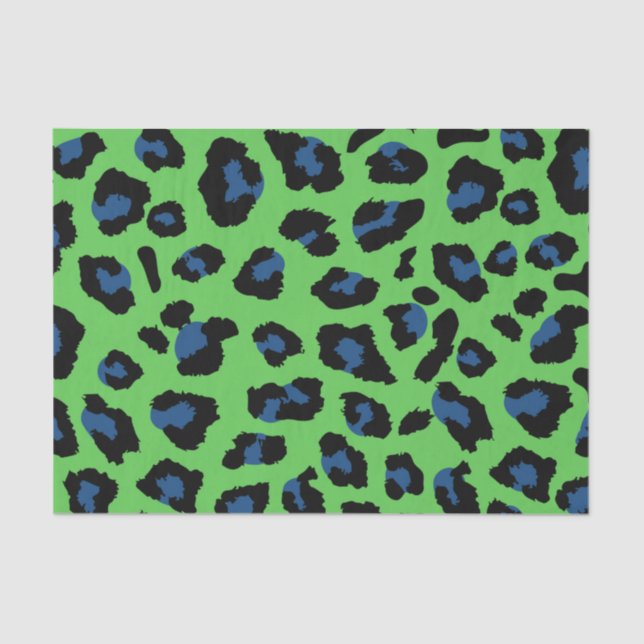 Green and Blue Leopard Print Tissue Paper (Front)