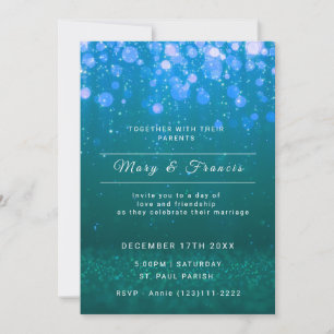 Green and Blue Lights and Glitter Wedding  Invitation