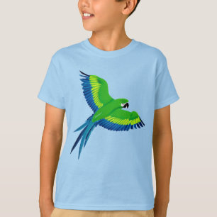 Green and Blue Macaw / Parrot in Flight Kid's Tee