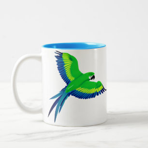 Green and Blue Macaw / Parrot in flight  Two-Tone Coffee Mug