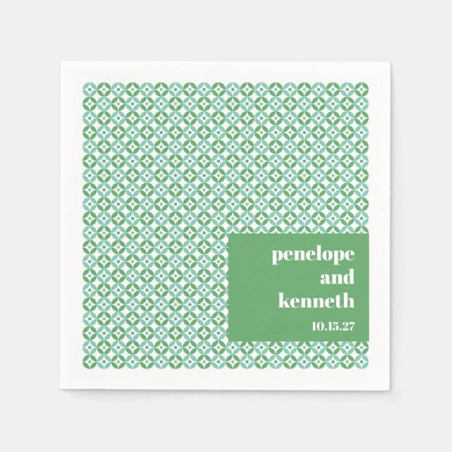 Green and Blue Mid Mod Chic Wedding Custom Napkin (Front)