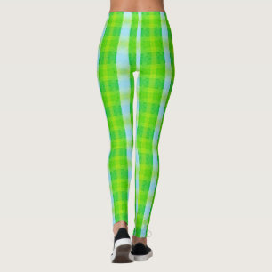 Green And Blue Modern Plaid Leggings