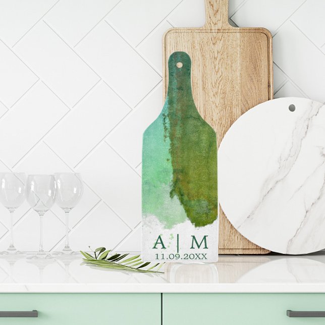 Green And Blue Monogram Watercolor  Cutting Board (Creator Uploaded)