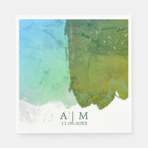 Green And Blue Monogram Watercolor  Napkin
