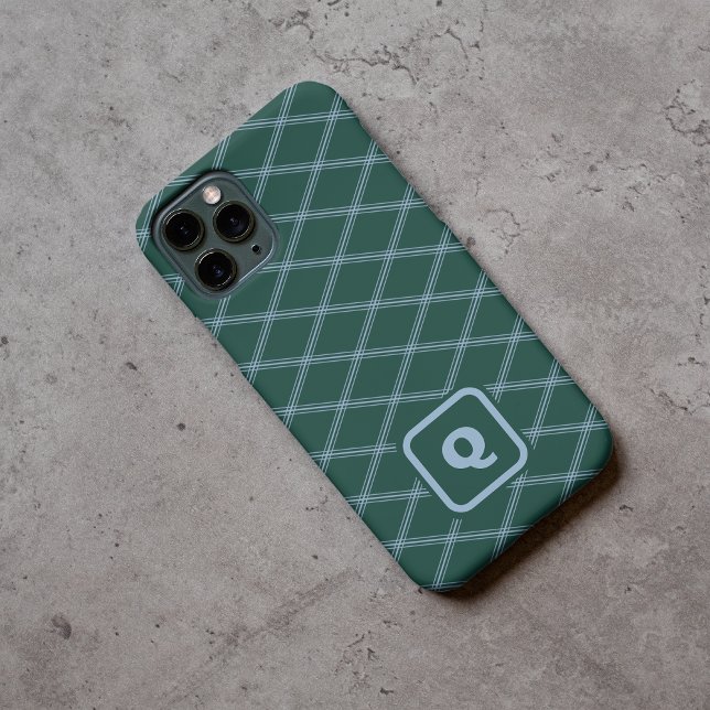 Green and Blue Monogrammed Art Deco Diamonds Case-Mate iPhone Case (in-situ)