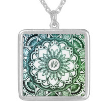Green and Blue Monogrammed Flower Mandala