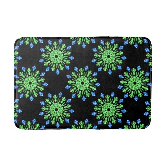 Green and blue neon flower bath mat (Front)