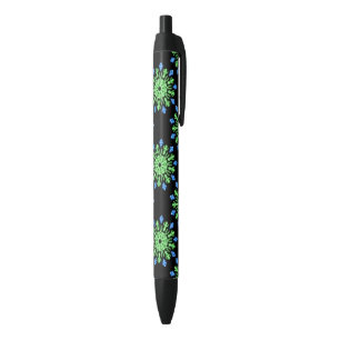 Green and blue neon flower black ink pen