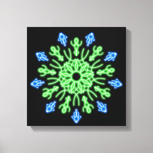 Green and blue neon flower canvas print