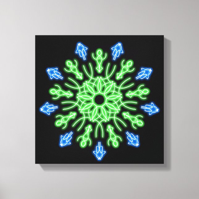 Green and blue neon flower canvas print (Front)