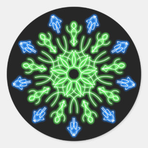 Green and blue neon flower classic round sticker