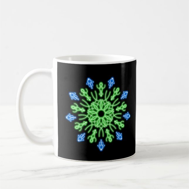 Green and blue neon flower coffee mug (Left)