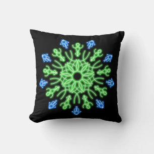 Green and blue neon flower cushion