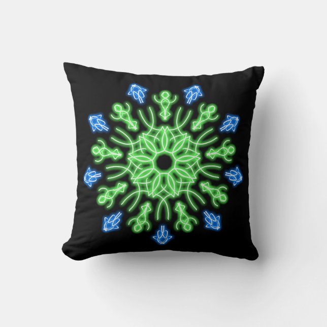 Green and blue neon flower cushion (Front)