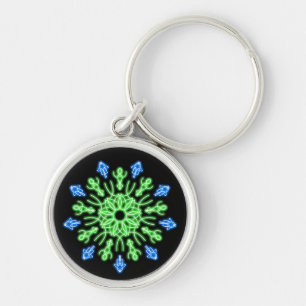 Green and blue neon flower key ring