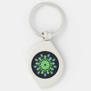 Green and blue neon flower key ring