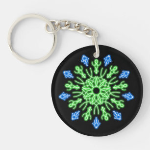 Green and blue neon flower key ring