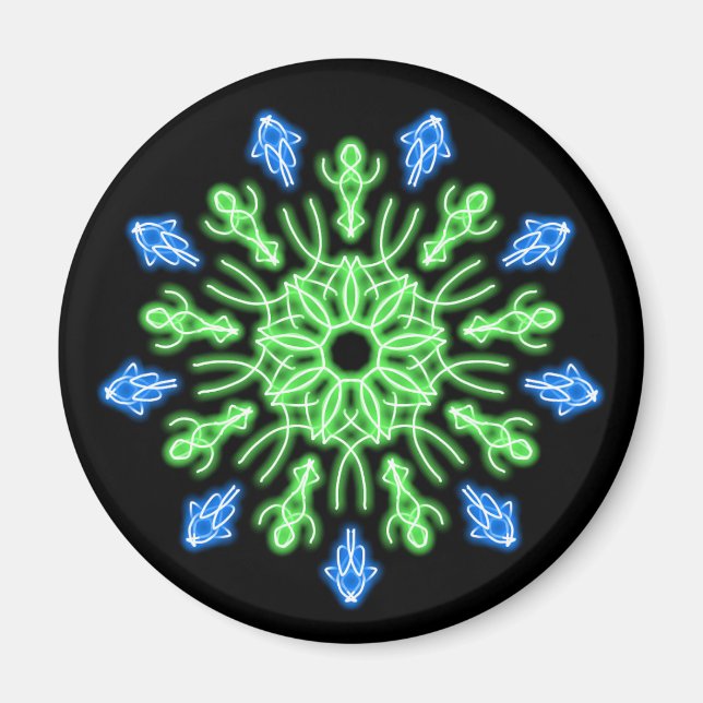 Green and blue neon flower magnet (Front)
