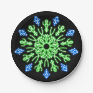 Green and blue neon flower paper plate