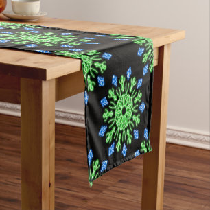 Green and blue neon flower short table runner