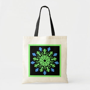 Green and blue neon flower tote bag