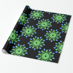 Green and blue neon flower wrapping paper