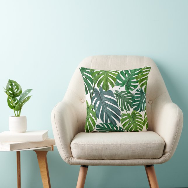 Green and blue palm leaves cushion (Chair)