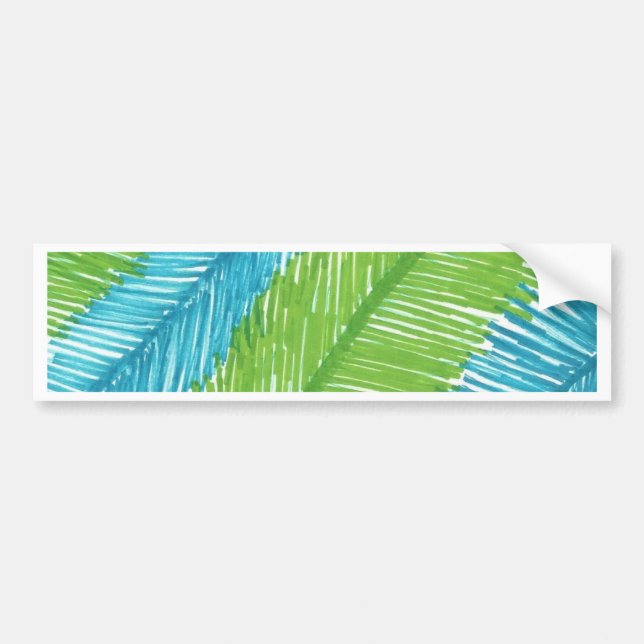 Green and Blue Palm Leaves Pattern Bumper Sticker (Front)