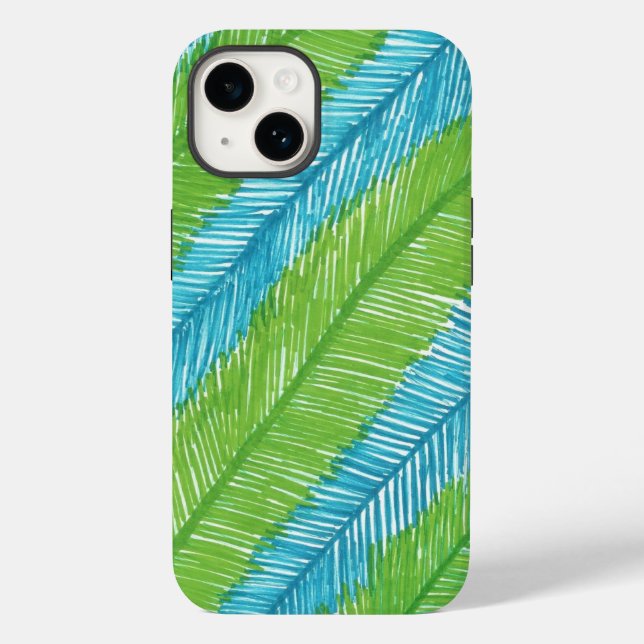 Green and Blue Palm Leaves Pattern Case-Mate iPhone Case (Back)