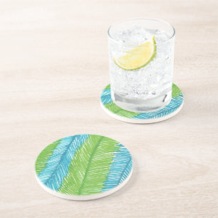 Green and Blue Palm Leaves Pattern Coaster
