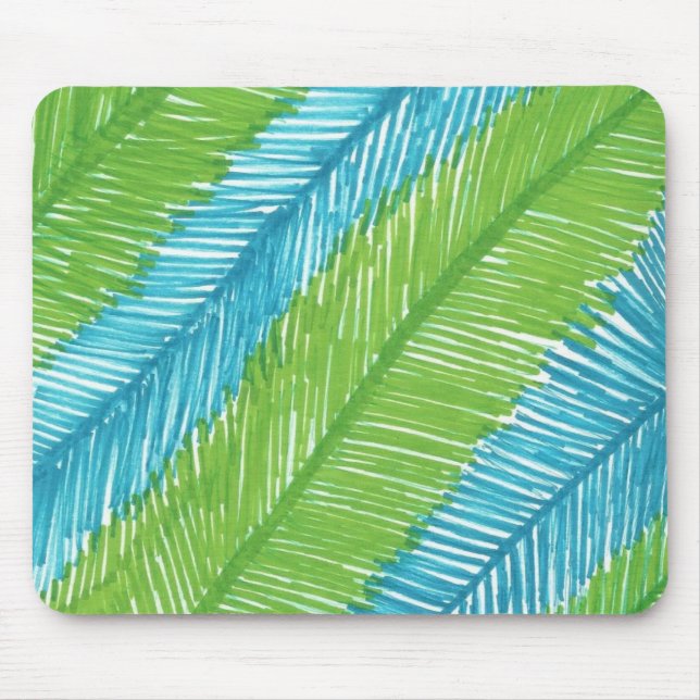 Green and Blue Palm Leaves Pattern Mouse Pad (Front)