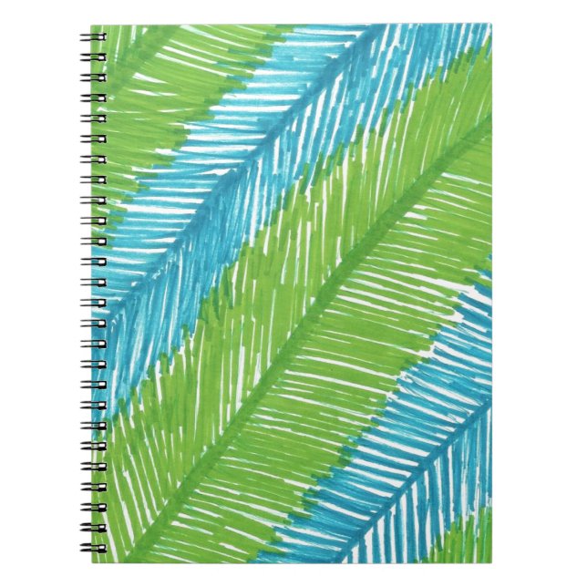 Green and Blue Palm Leaves Pattern Spiral Notebook (Front)
