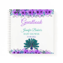Green and Blue Peacock | Purple Watercolor Flowers
