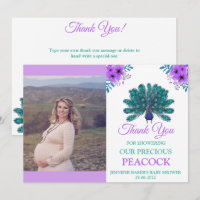 Green and Blue Peacock | Purple Watercolor Flowers