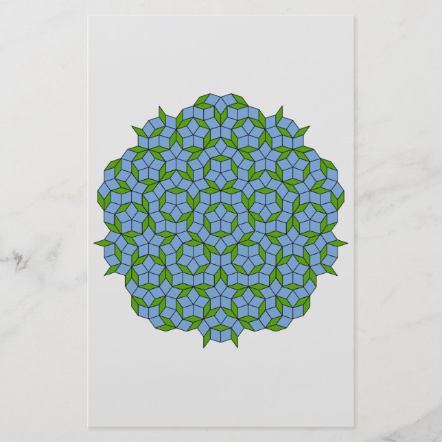 Green and Blue Penrose Rhombus Pattern Stationery (Front)