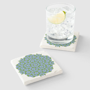 Green and Blue Penrose Rhombus Pattern Stone Coaster