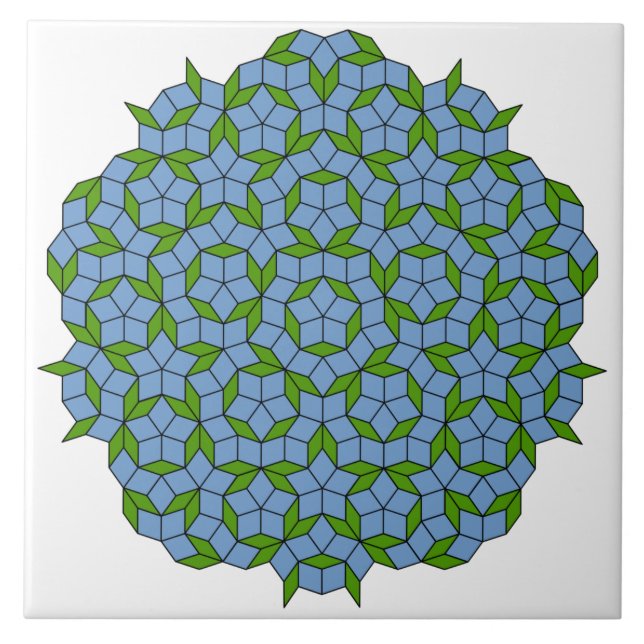 Green and Blue Penrose Rhombus Pattern Tile (Front)