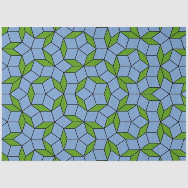 Green and Blue Penrose Rhombus Pattern Tissue Paper (Front)