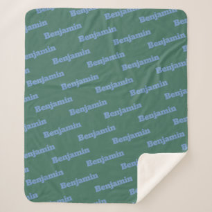 Green and Blue Personalised Modern Name Pattern Sherpa Blanket