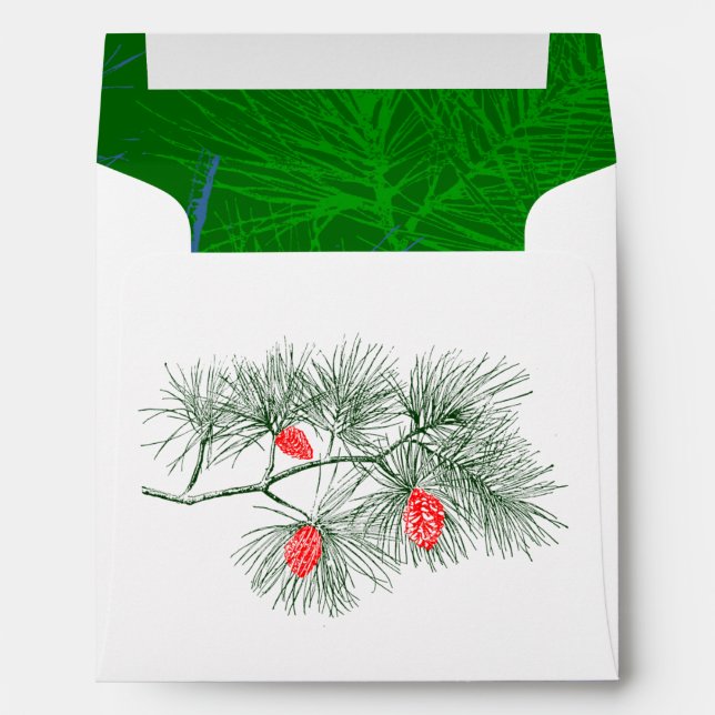 Green and Blue Pine Branch Square Lined Envelopes (Back (Bottom))